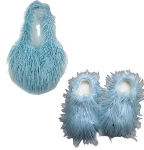 Diva Fur Slippers & Fur Bag Set