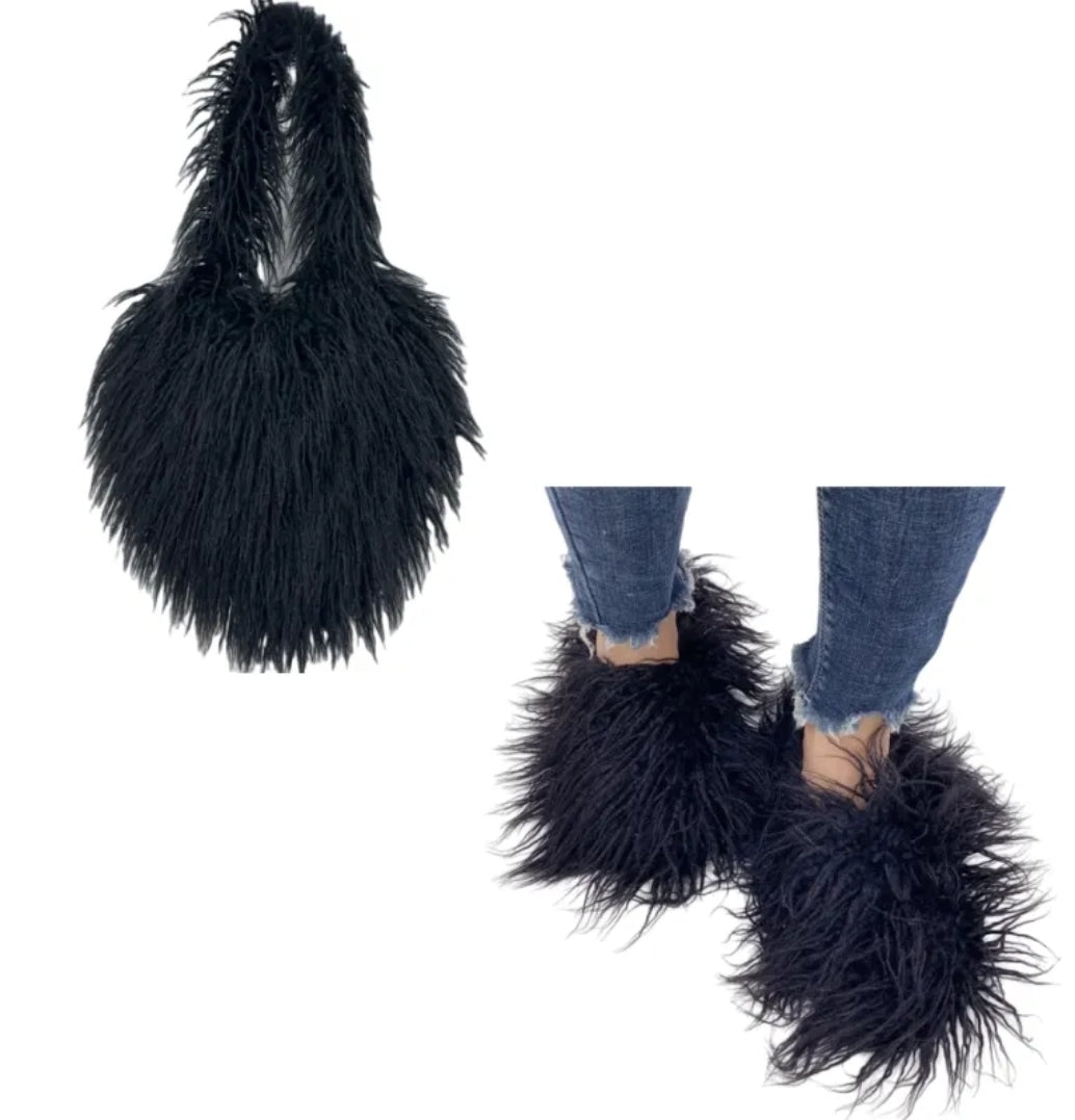 Diva Fur Slippers & Fur Bag Set